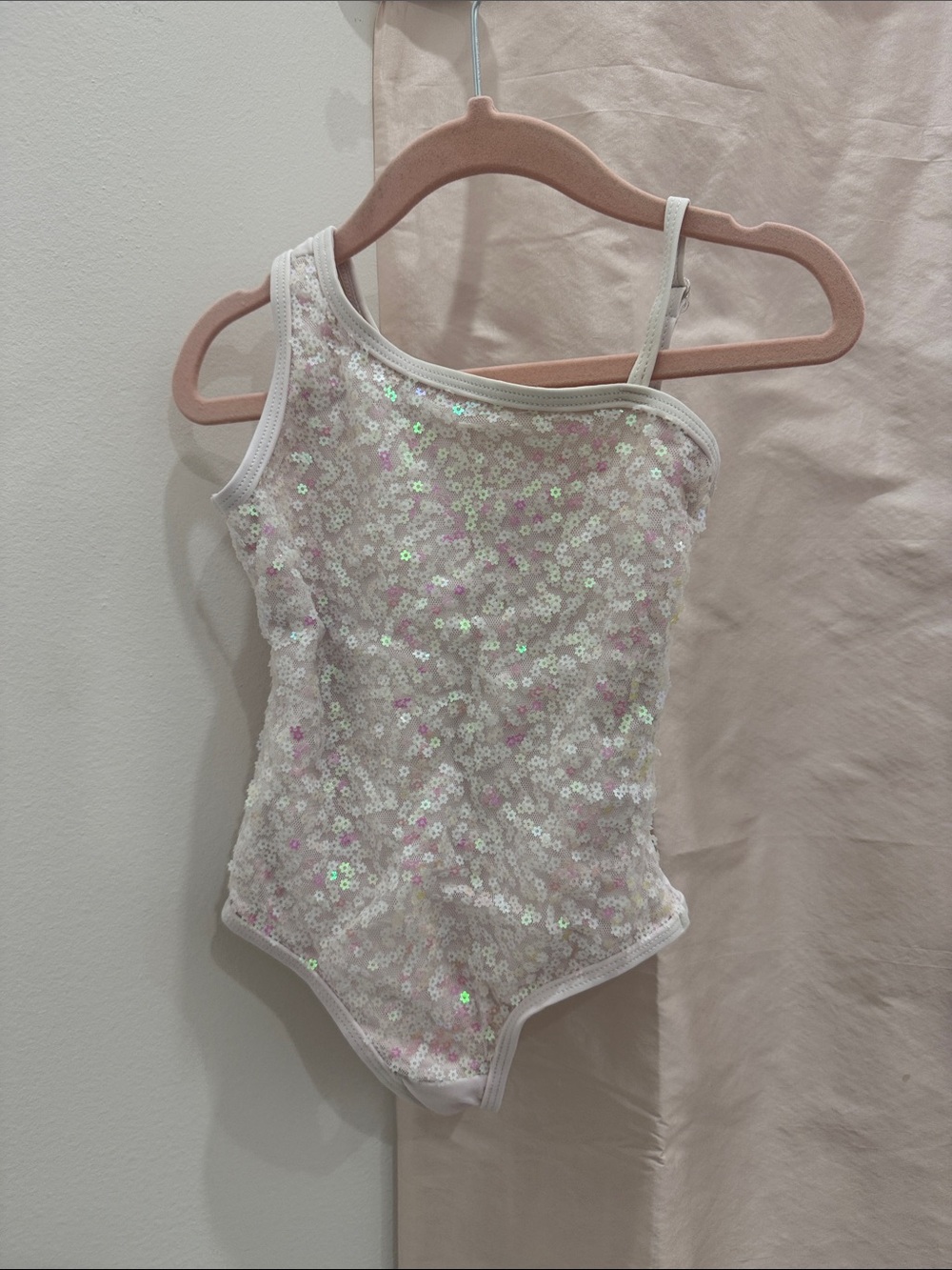 Girls White Sequin One-Shoulder Swim One-Piece